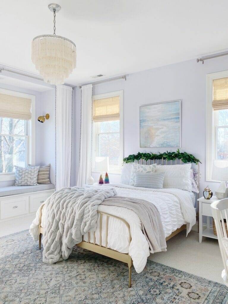 bedroom featuring christmas decor and walmart rug